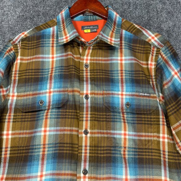 Eddie Bauer Travex Shirt Mens TM Plaid Cotton Flannel Button Up Pockets Classic - Picture 5 of 11